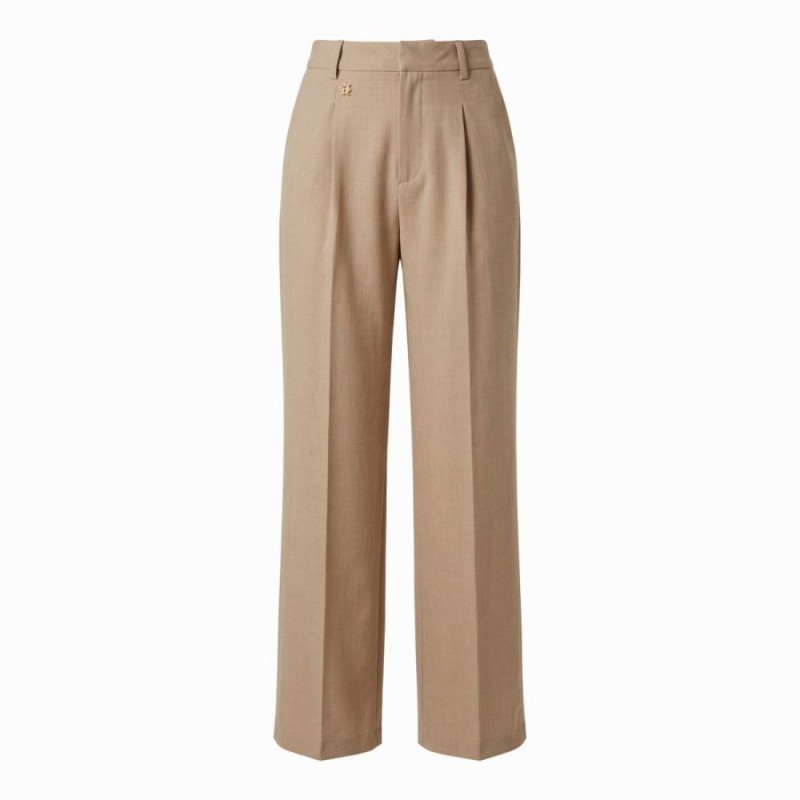 Pleated Wide Leg Trouser - Fawn