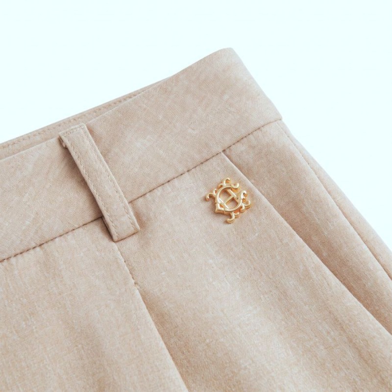 Pleated Wide Leg Trouser - Fawn