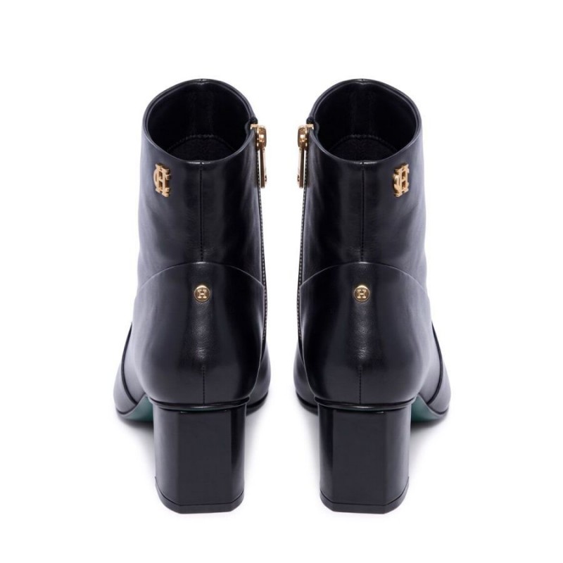 Regency Mid Heel Ankle Boots - Black Leather
