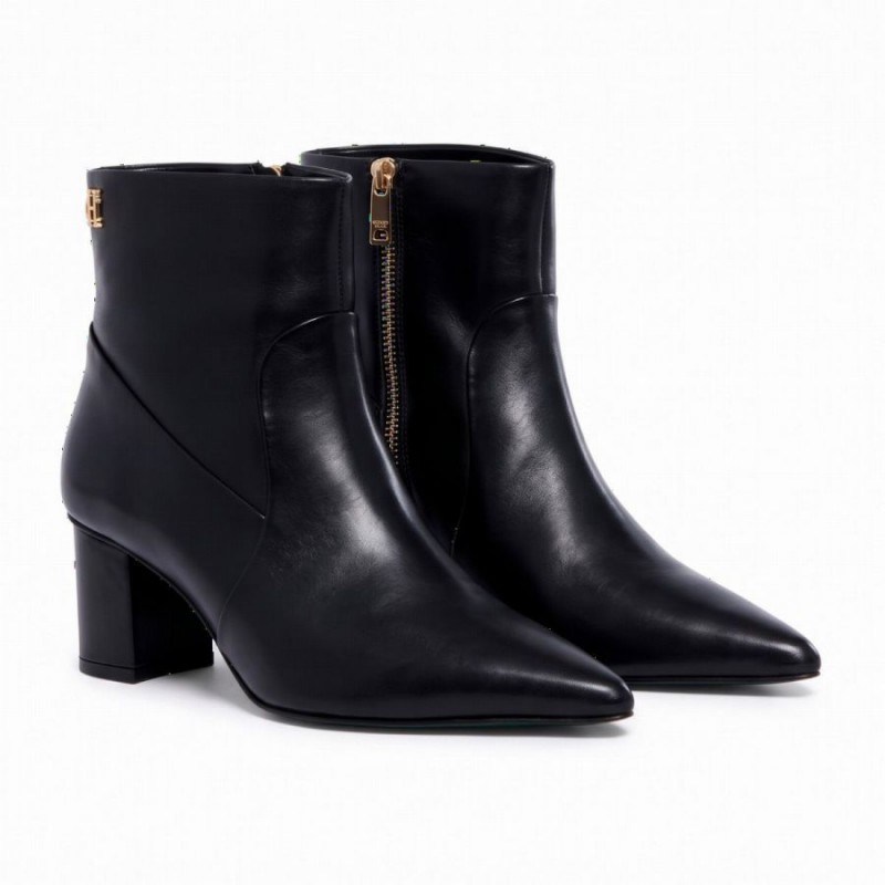 Regency Mid Heel Ankle Boots - Black Leather