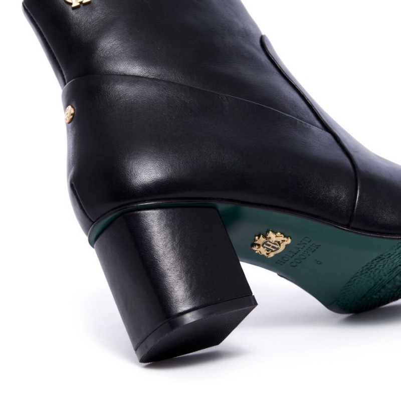 Regency Mid Heel Ankle Boots - Black Leather