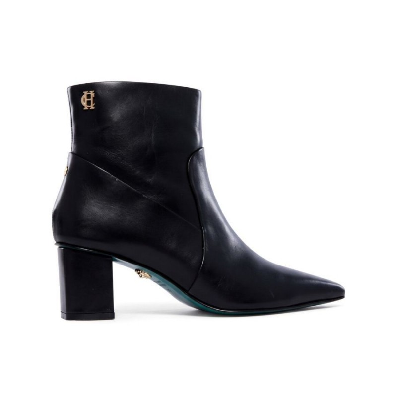 Regency Mid Heel Ankle Boots - Black Leather