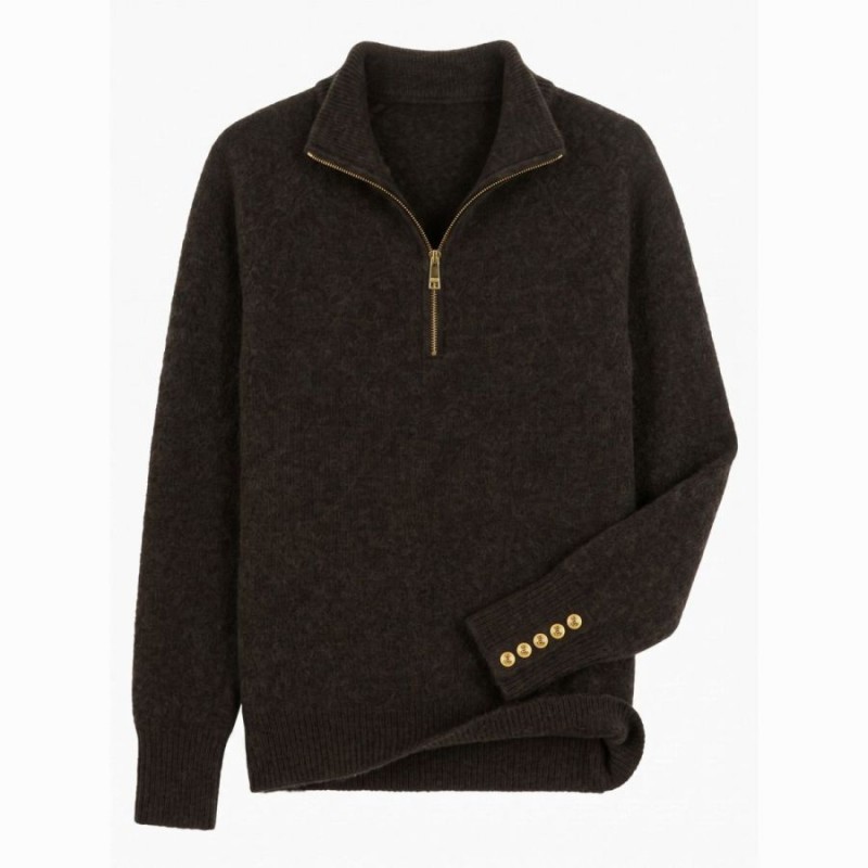 Tori Quarter Zip Knit - Chocolate