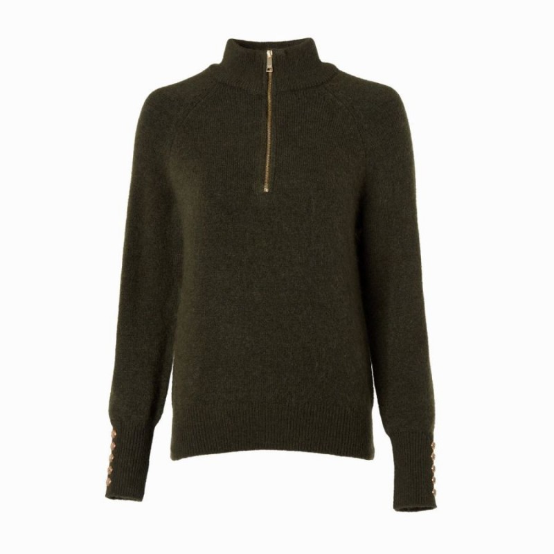 Tori Quarter Zip Knit - Forest Green
