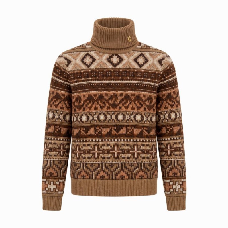 Vostock Roll Neck Knit - Camel Fairisle