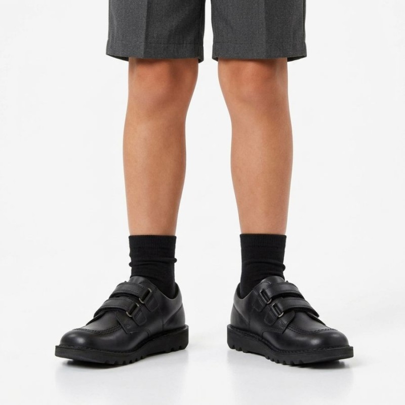Kick Lo Velcro Junior School Shoes - Black Leather