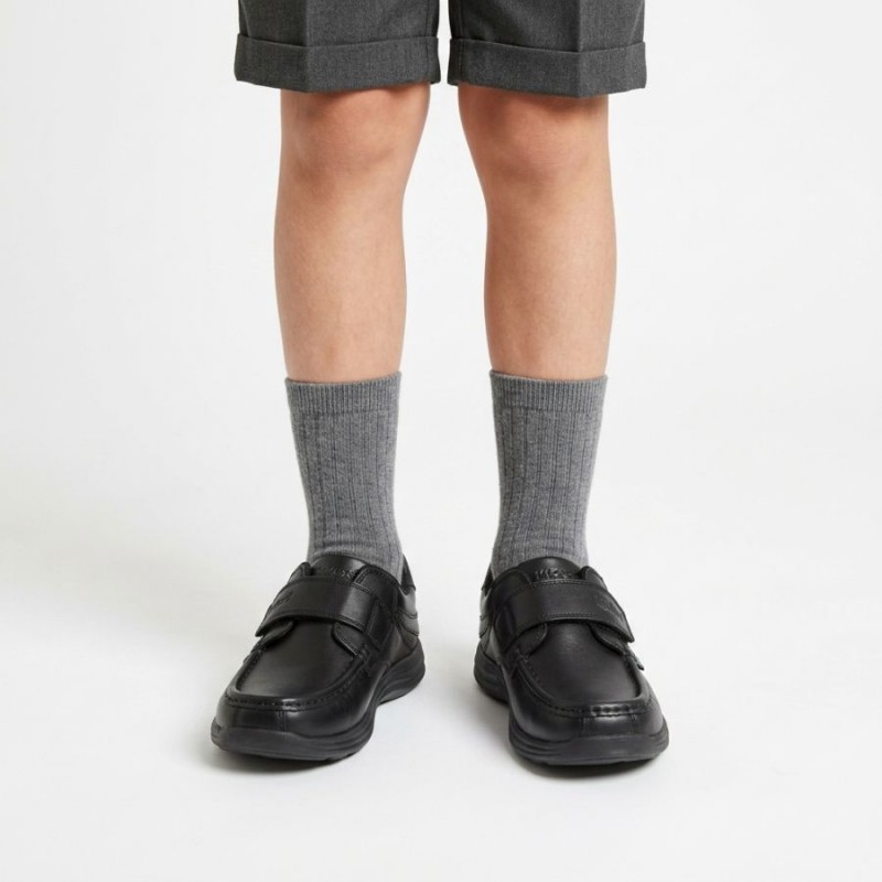 Reasan Strap Junior School Shoes - Black Leather Reasan Strap Junior School Shoes - Black Leather