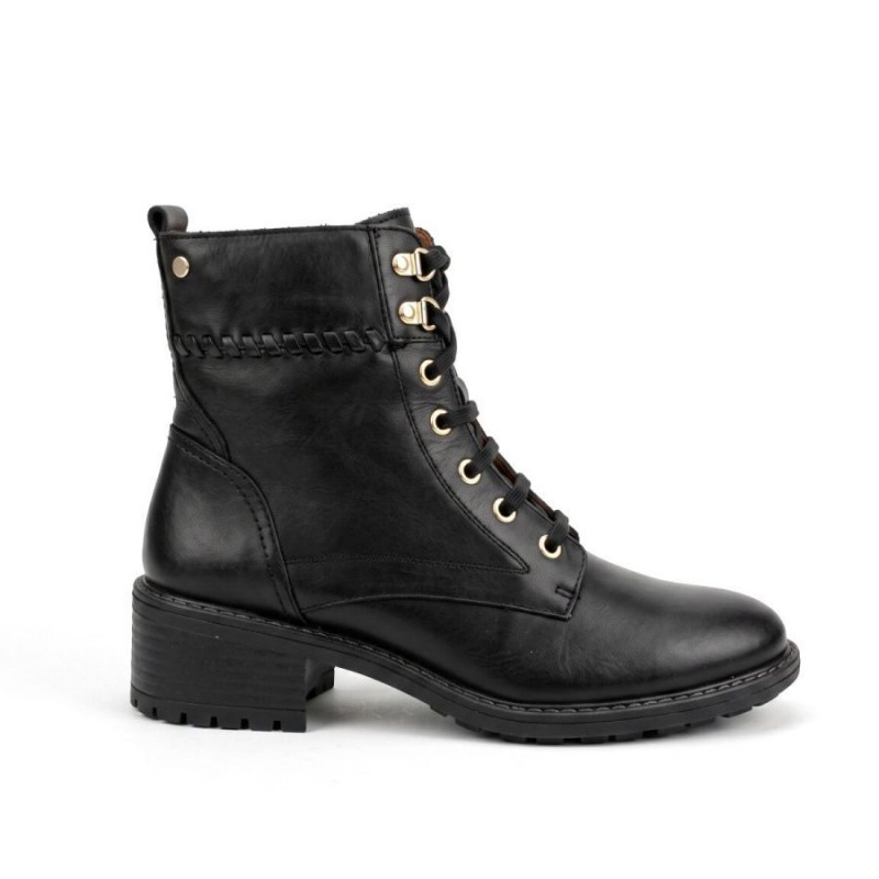 Medina W0D-8672 Lacde-Up Ankle Boots - Black Leather