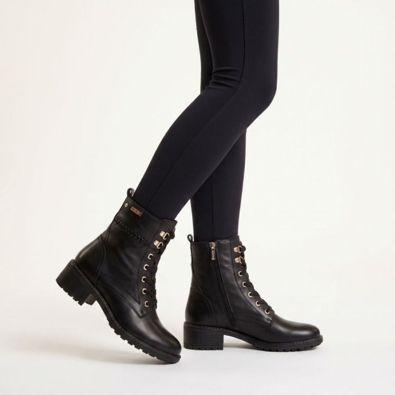 Medina W0D-8672 Lacde-Up Ankle Boots - Black Leather