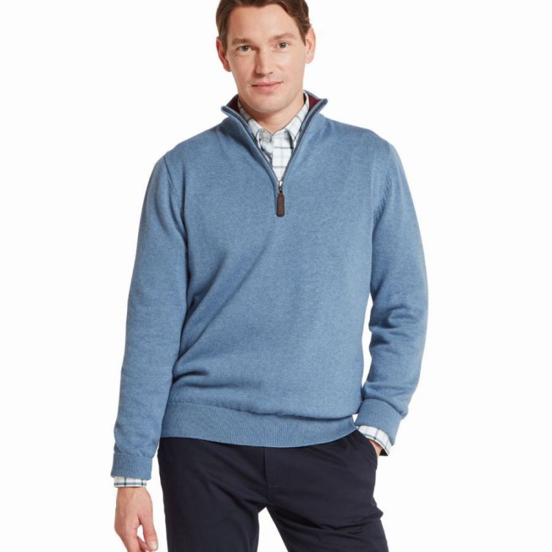Calton Cotton Cashmere 1/4 Zip Jumper 20-3154 - Lake Blue