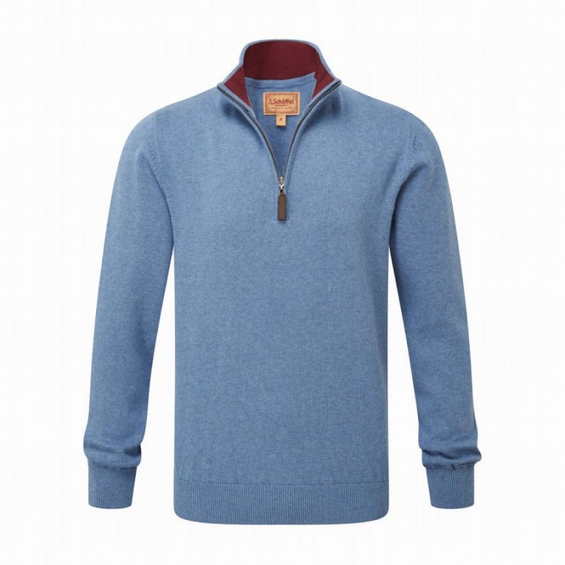 Calton Cotton Cashmere 1/4 Zip Jumper 20-3154 - Lake Blue