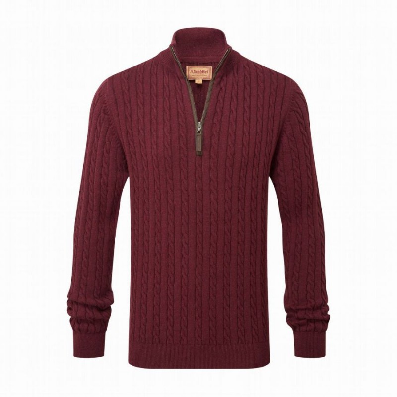 Calton Cotton Cashmere Cable 1/4 Zip 20-3153 - Burgundy