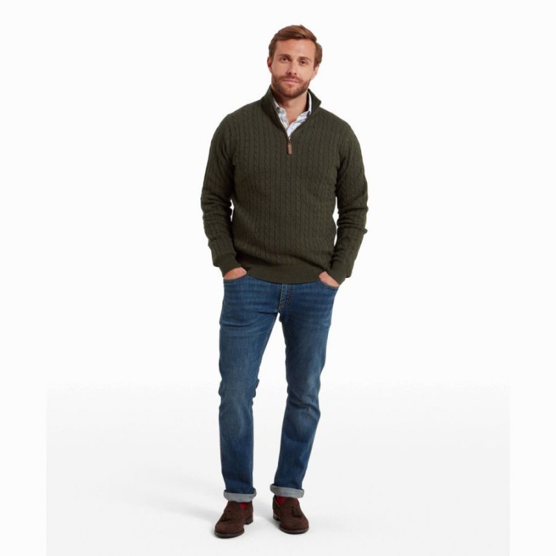 Calton Cotton Cashmere Cable 1/4 Zip 20-3153 - Loden Green