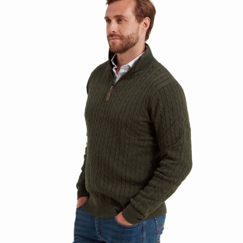 Calton Cotton Cashmere Cable 1/4 Zip 20-3153 - Loden Green