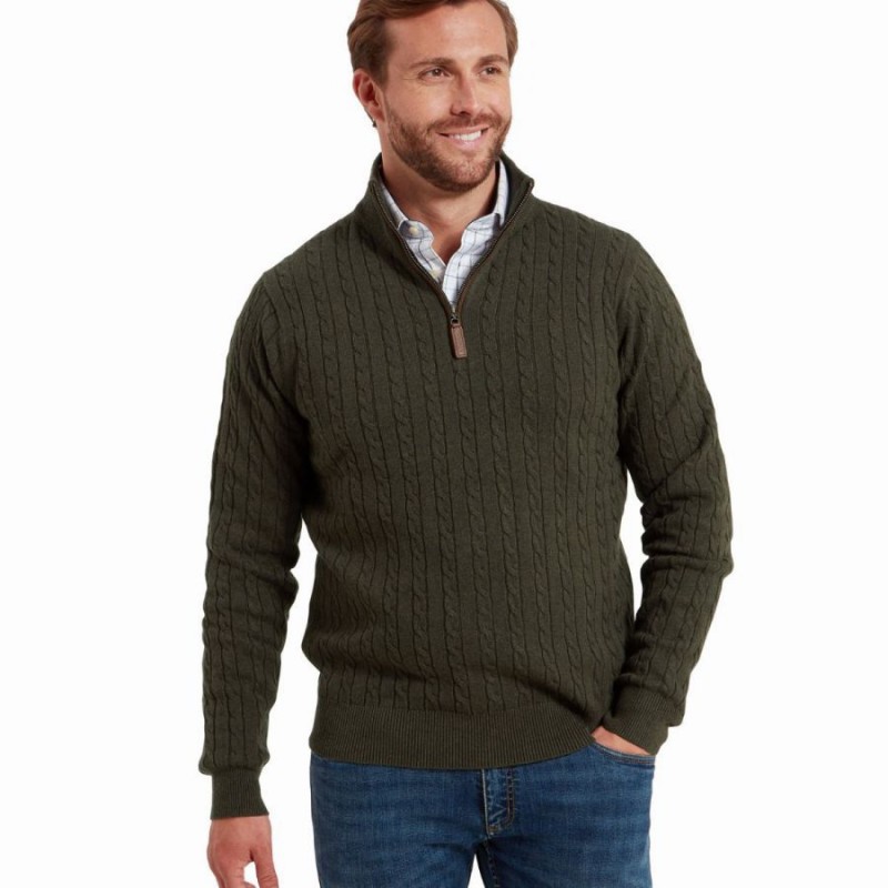 Calton Cotton Cashmere Cable 1/4 Zip 20-3153 - Loden Green