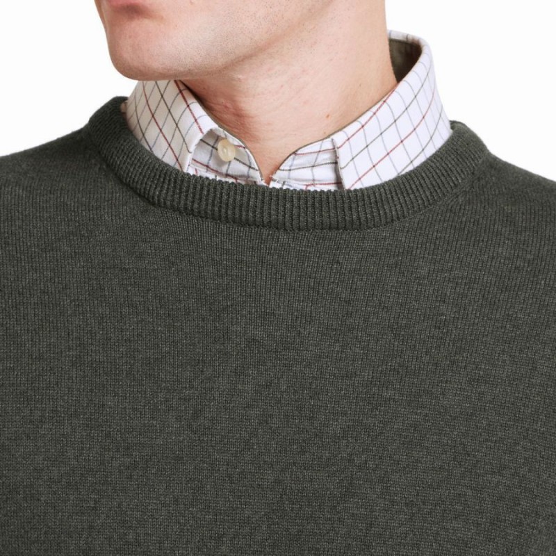 Calton Cotton Cashmere Crew Neck Jumper 20-3021 - Loden Green