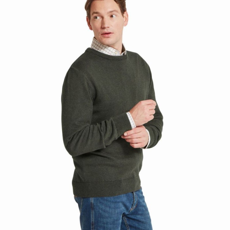 Calton Cotton Cashmere Crew Neck Jumper 20-3021 - Loden Green