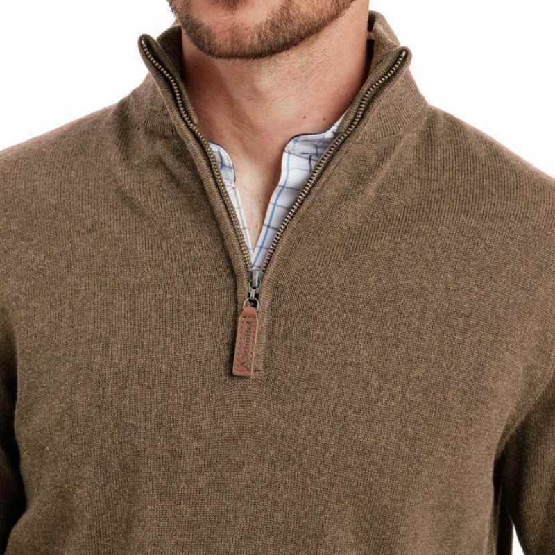 Lewis Lambswool 1/4 Zip Jumper 1 20-3144 - Mushroom