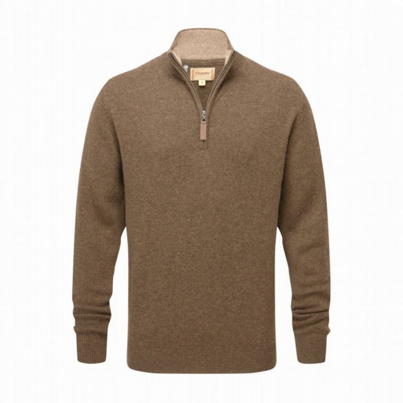 Lewis Lambswool 1/4 Zip Jumper 1 20-3144 - Mushroom