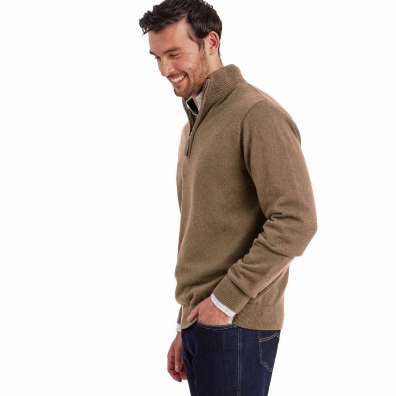 Lewis Lambswool 1/4 Zip Jumper 1 20-3144 - Mushroom