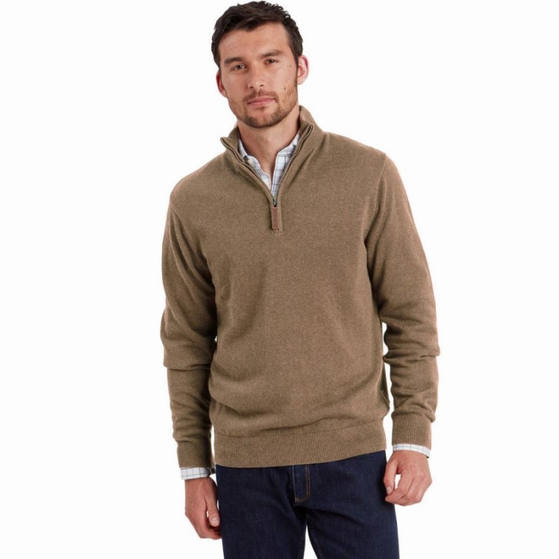 Lewis Lambswool 1/4 Zip Jumper 1 20-3144 - Mushroom