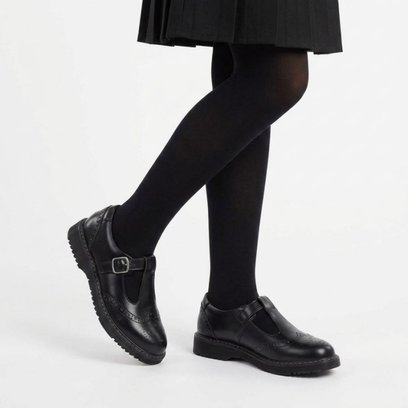 Angry Angels Imagine School Shoes - Black Leather