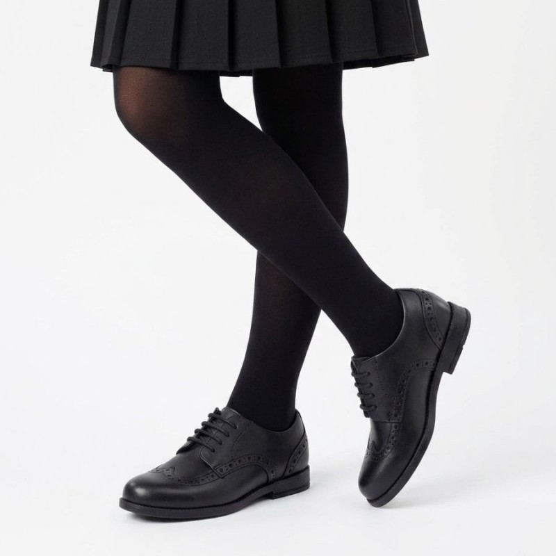 Brogue Pri School Shoes - Black Leather