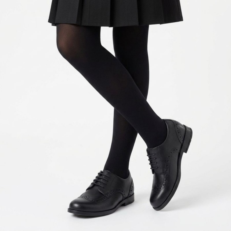 Brogue Snr School Shoes - Black Leather