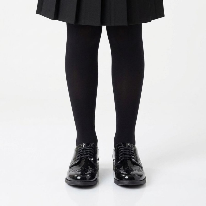Brogue Snr School Shoes - Black Patent