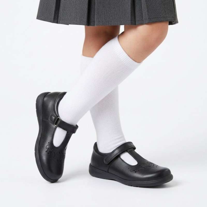 Star Jump School Shoes - Black Leather