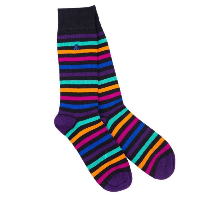Striped Bamboo Socks - Black Multi