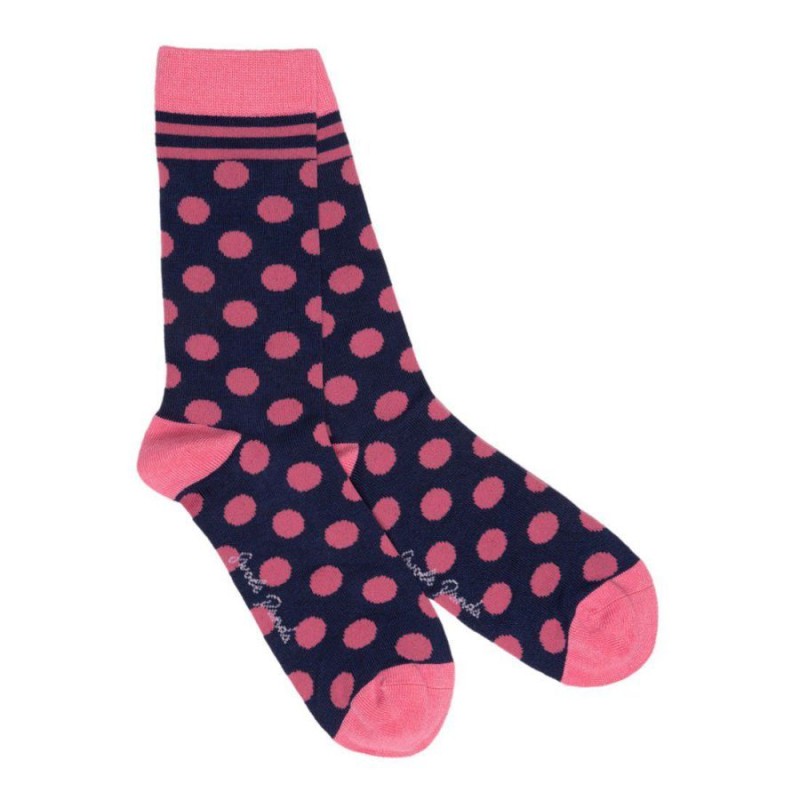 Bamboo Socks - Navy / Pink Polka