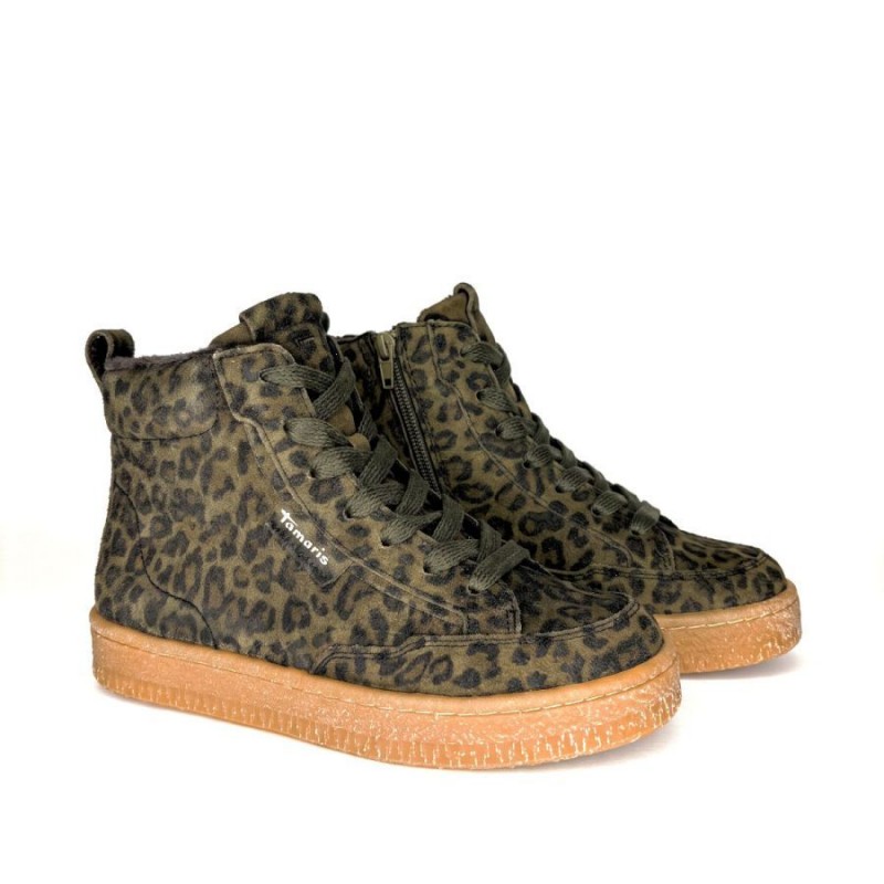 25203 Ankle Boots - Olive Leopard Suede 25203 Ankle Boots - Olive Leopard Suede