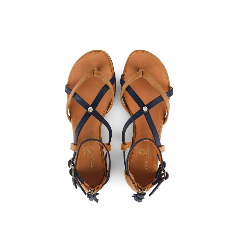Fairfax & Favor Brancaster Sandals - Tan / Navy