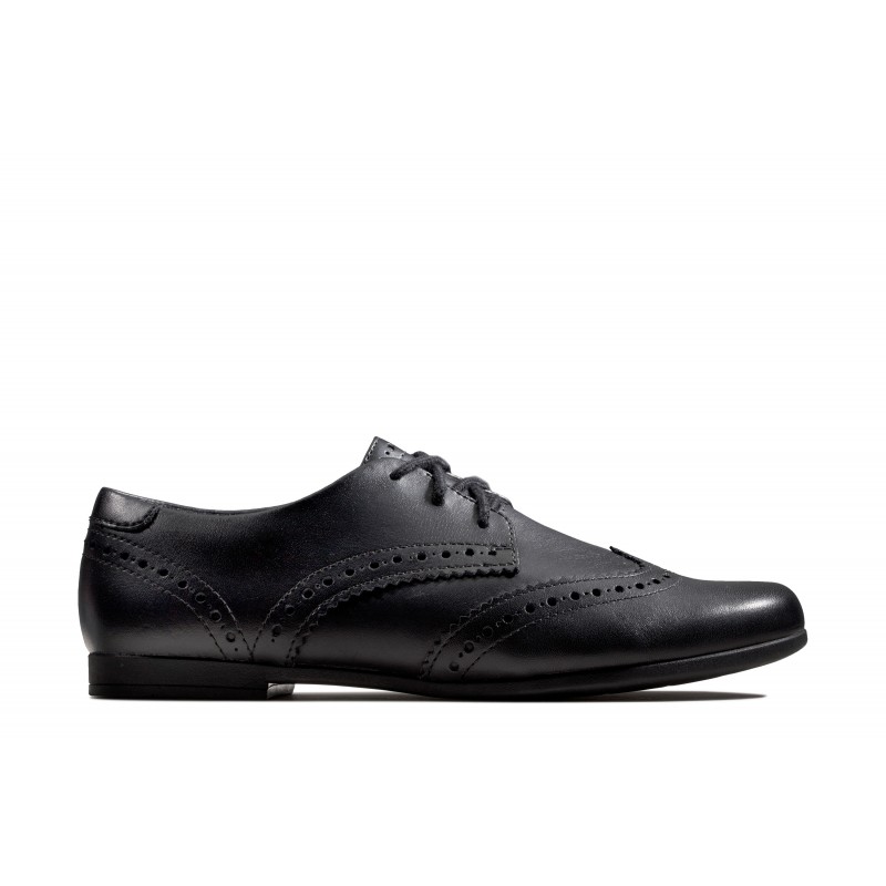 Scala Lace Youth School Shoes - Black Leather