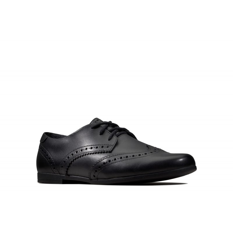 Scala Lace Youth School Shoes - Black Leather