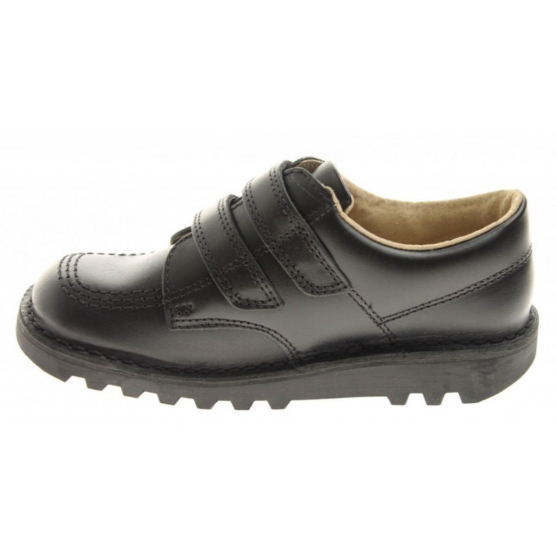 Kick Lo Velcro Junior School Shoes - Black Leather