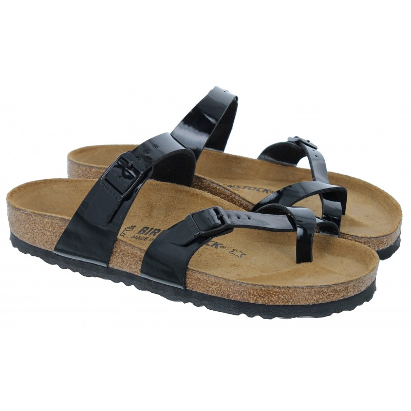 Mayari 0071091 Thong Sandals - Black Patent Birko-Flor