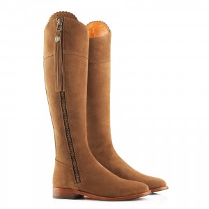 Fairfax & Favor Regular Fit Flat Regina Boots  - Tan Suede