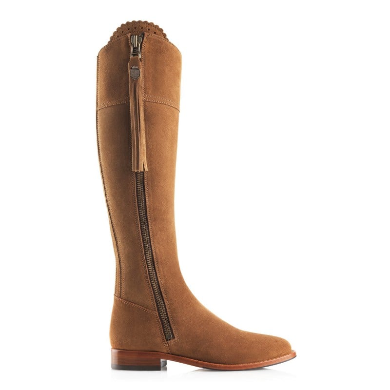 Fairfax & Favor Regular Fit Flat Regina Boots  - Tan Suede