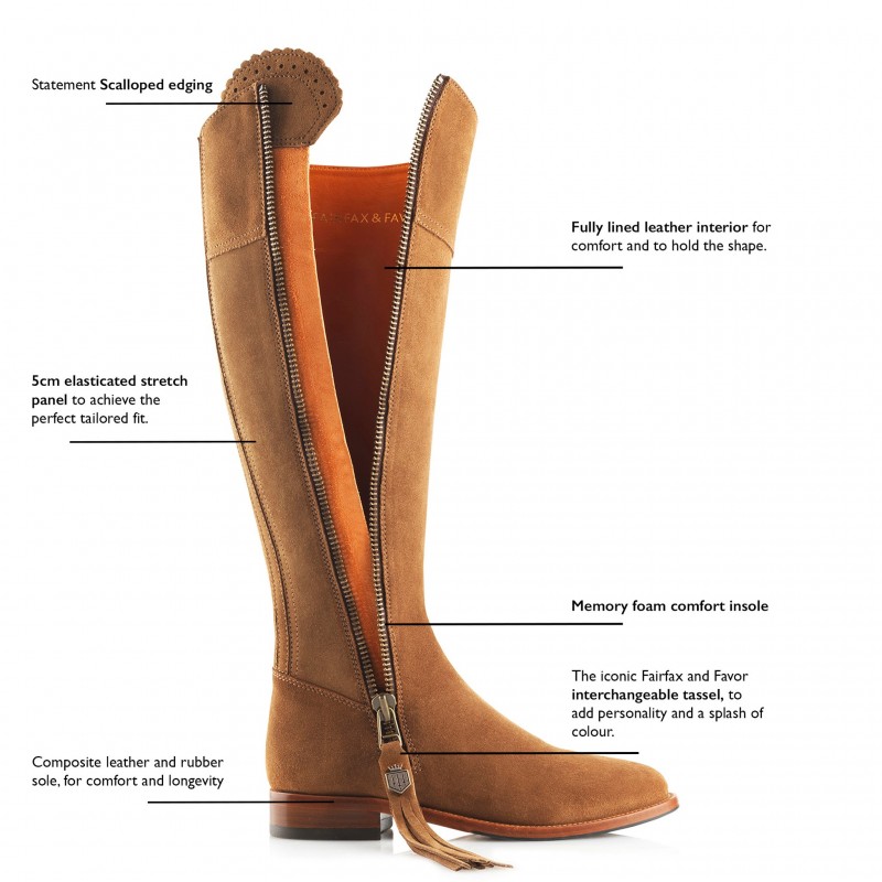 Fairfax & Favor Regular Fit Flat Regina Boots  - Tan Suede