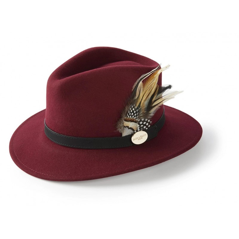 Hicks & Brown Suffolk Fedora Guinea and Pheasant Feather- Maroon